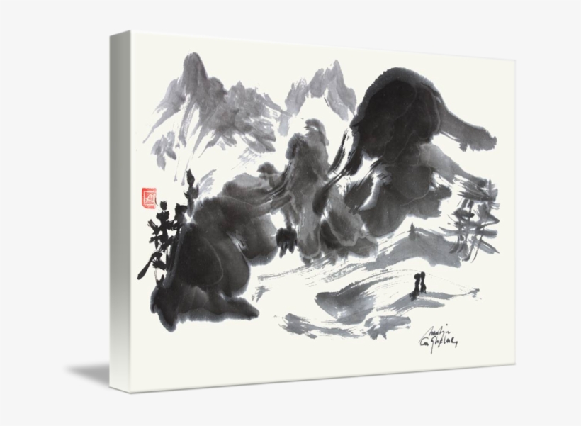 Mountain Landscape Brushed In Japanese Zen Style By - Japanese Landscape Painting, transparent png #2397500