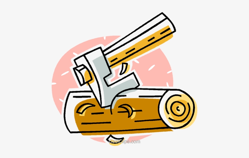 Axe With Firewood Royalty Free Vector Clip Art Illustration - Axe Chopping Wood Cartoon, transparent png #2399446
