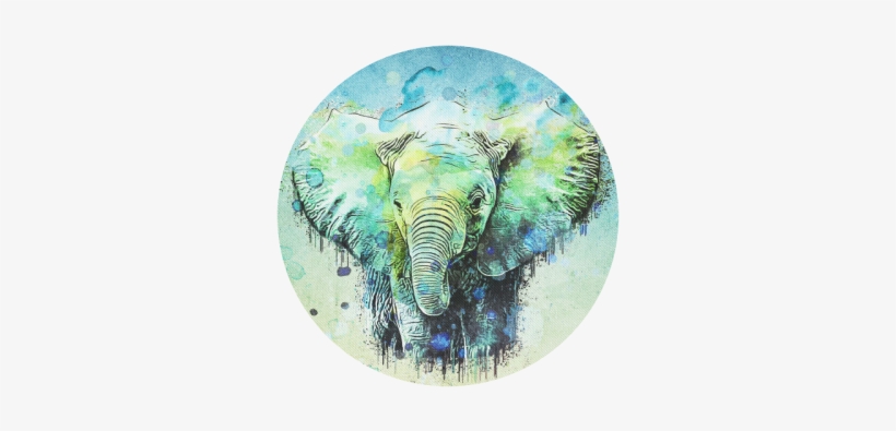 Watercolor Elephant Round Mousepad - Watercolor Elephant, transparent png #241062