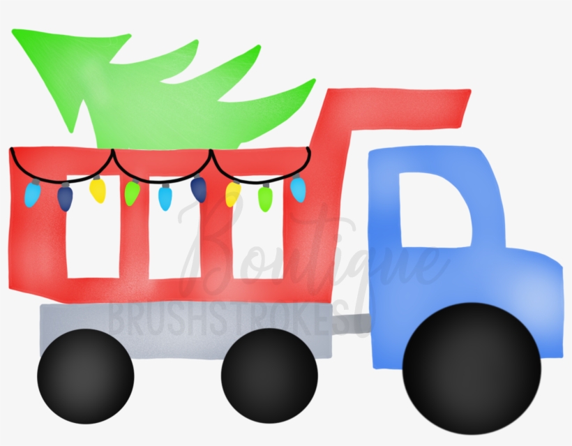 Christmas Watercolor Dumptruck And Tree Digital Clipart, transparent png #242258