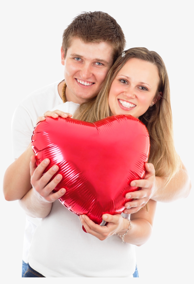 Young Loving Couple Holding A Red Heart Shaped Pillow - Love Couple Image Png, transparent png #246052