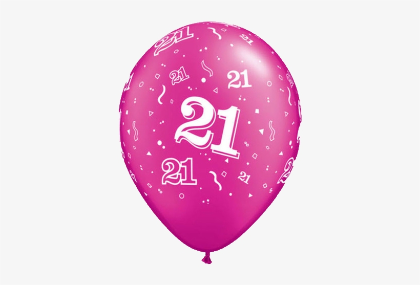 21th Birthday Balloons -21 Printed Pearl Magenta Latex - Qualatex 21st Latex Balloon, transparent png #248868