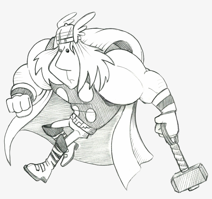 The Original Pencil Sketch Of Classic Thor - Pin Up Rockabilly Draw, transparent png #2401664