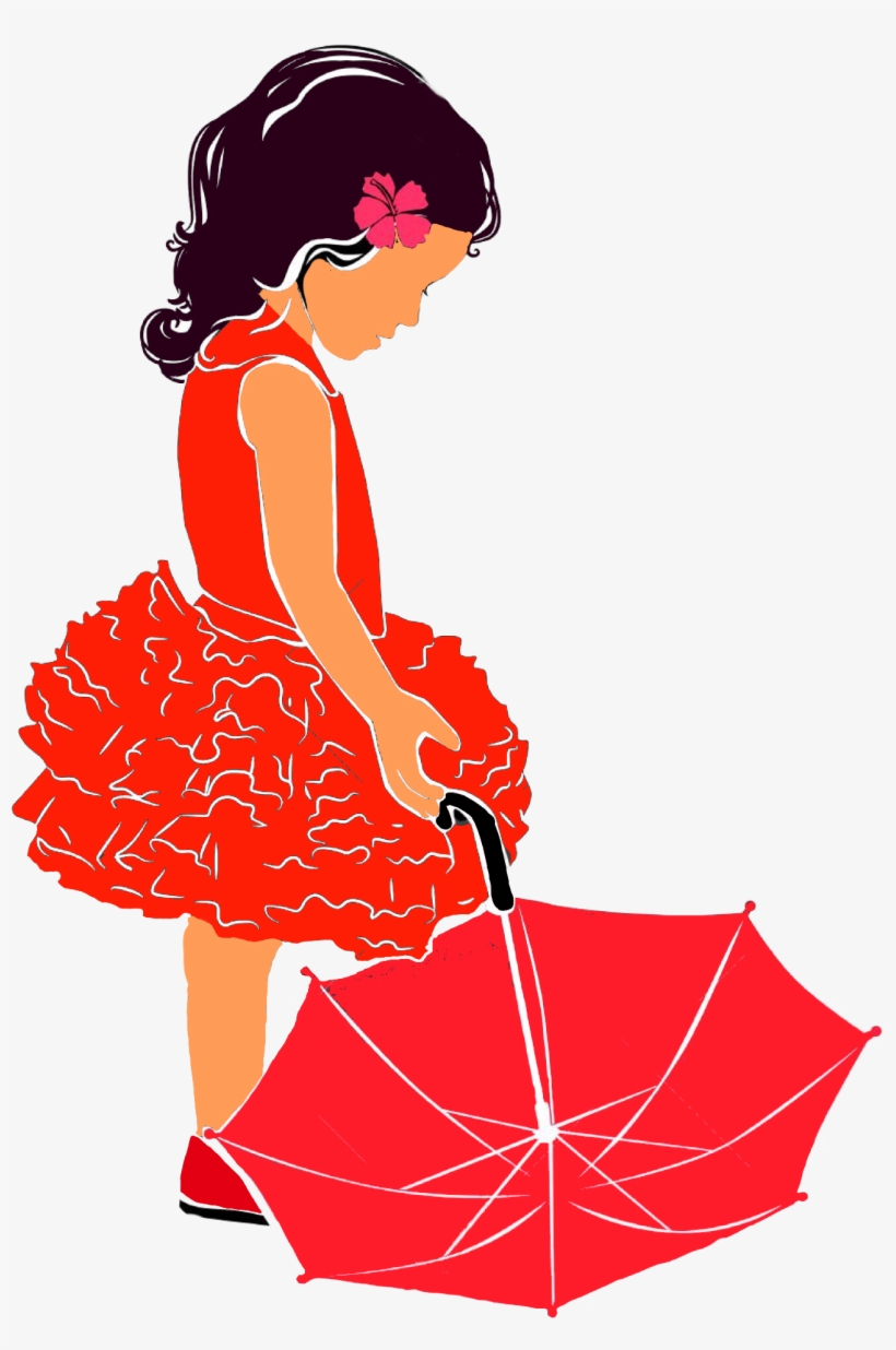 Silhouette Girl With Umbrella Pink, transparent png #2409985