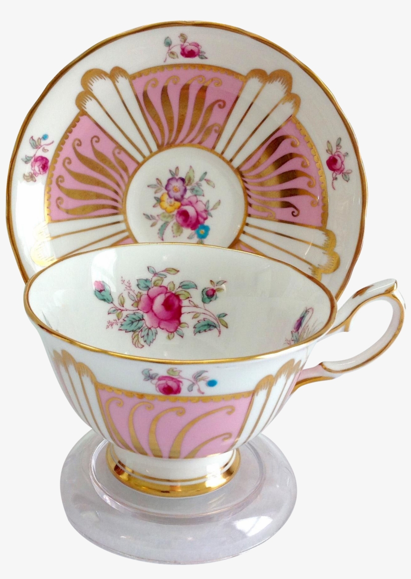 Royal Chelsea Bone China 523a Pink Panels Gold Swirls - Saucer, transparent png #2414164