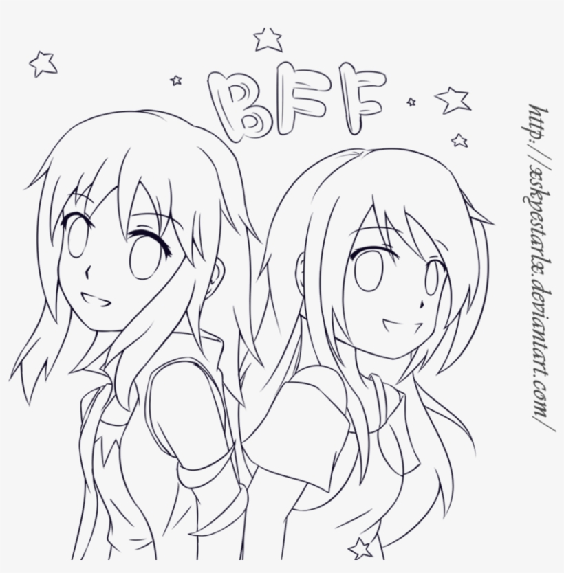 Bff Anime Colouring Pages - Bff Best Friends Drawing Anime, transparent png #2417733