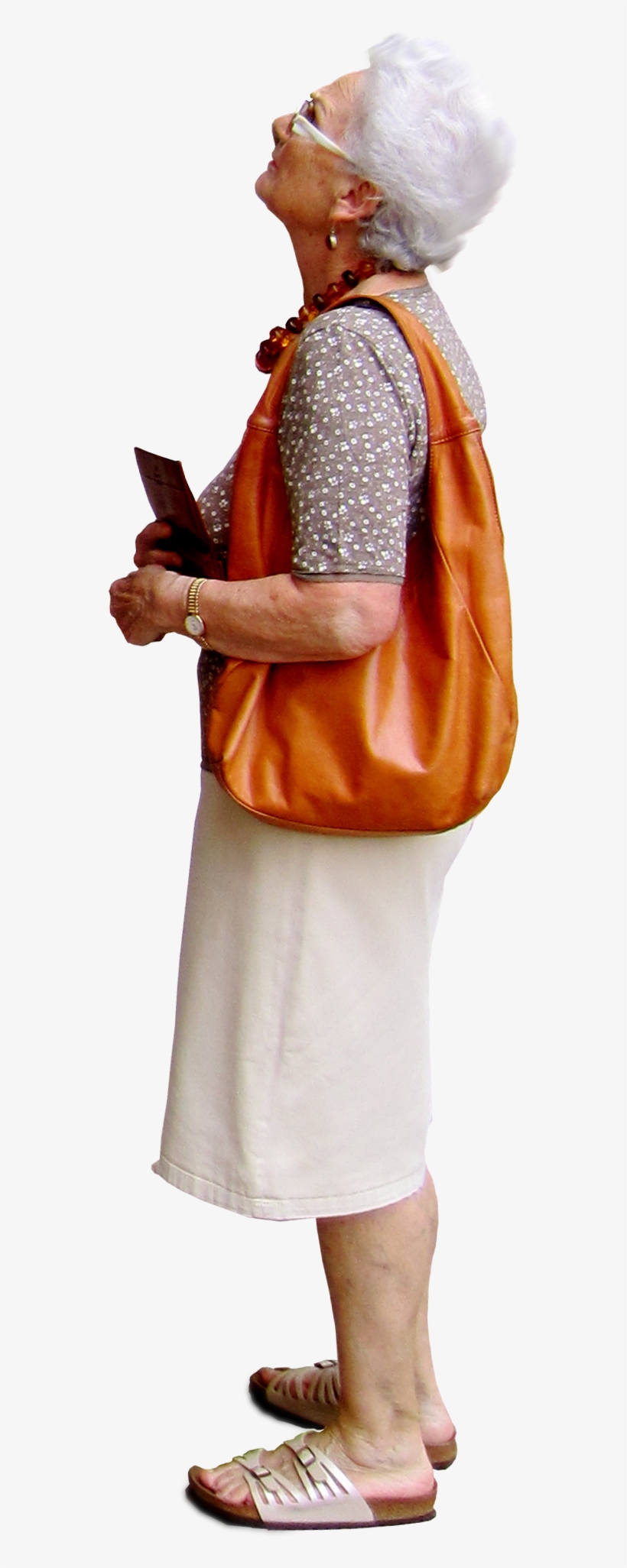 Old Woman Looking Up At Something, With A Large Orange - Cut Out People Looking Up, transparent png #2418068