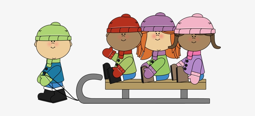 Winter Kids On A Sled Clip Art - Winter Kids Clip Art, transparent png #2418104