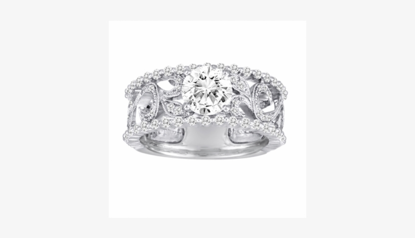 Diadori 18k White Gold Wide Vintage Scroll Diamond - Ring, transparent png #2418182