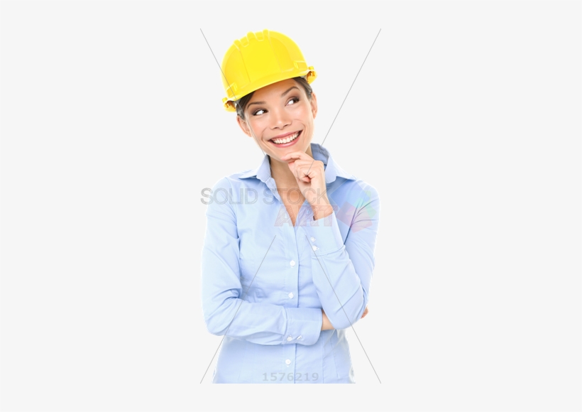 Stock Photo Of Pensive Asian Brunette Architect Wearing - Engenheiro Pensando, transparent png #2418786
