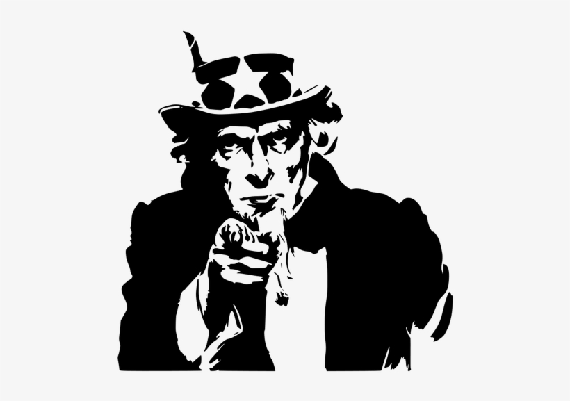 1827 Vintage Pointing Finger Clip Art - Want You Uncle Sam Black And White, transparent png #2419954