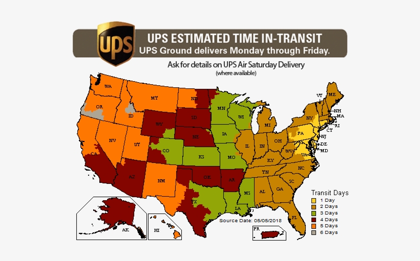 ups travel time map