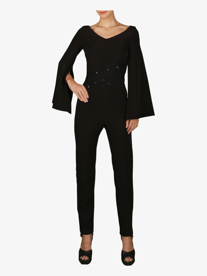 Black Cape Sleeves Jumpsuit - Cape, transparent png #2438663