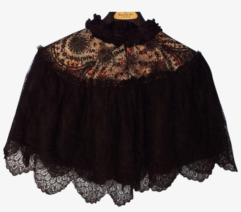 Antique Black Silk Ruffle Neck And Lace Over A Silk - Ruffle, transparent png #2438960