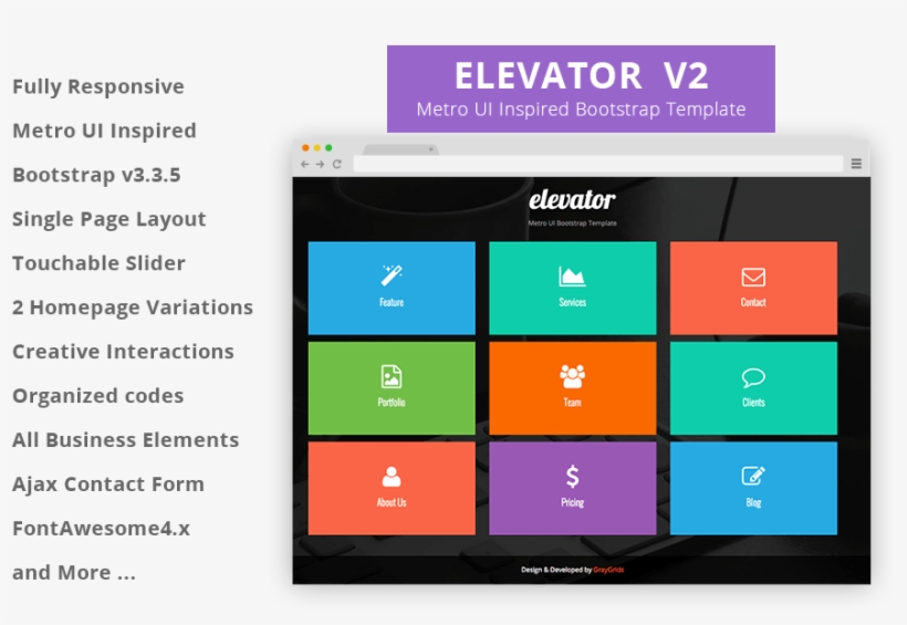 Elevator Metro Ui Inspired Free Bootstrap Html5 Template - Bootstrap Templates, transparent png #2442211