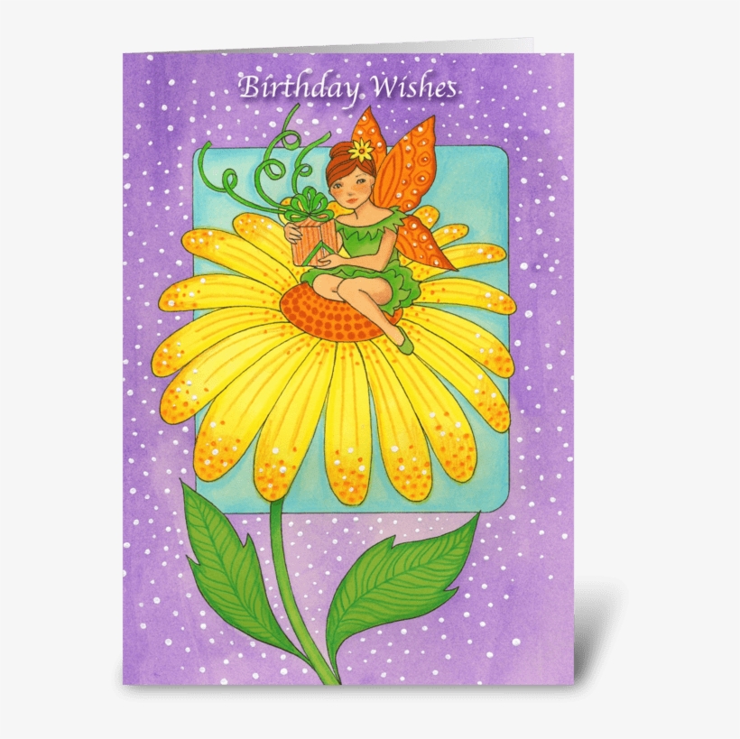 Yellow Flower Birthday Wishes Greeting Card - Geburtstags-feenhaftes Haltenes Geschenk Auf Karte, transparent png #2442558