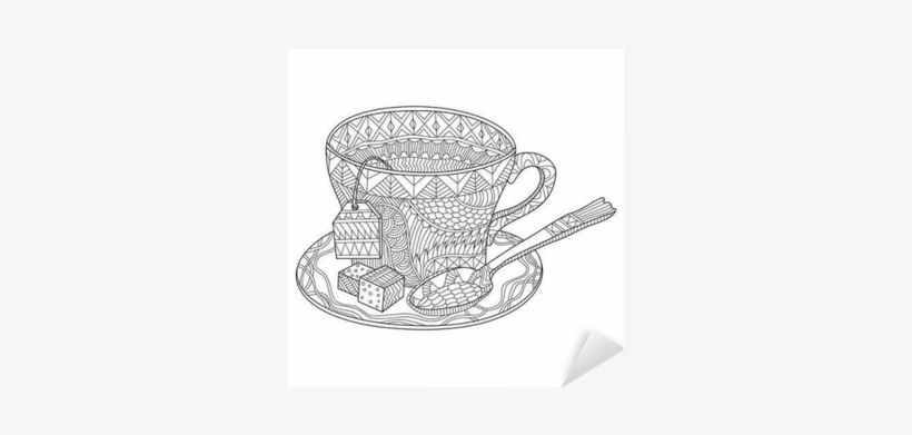 Tea Cup Vector Illustration Coloring Page Sticker • - Latte Cup Coloring Pages, transparent png #2443258