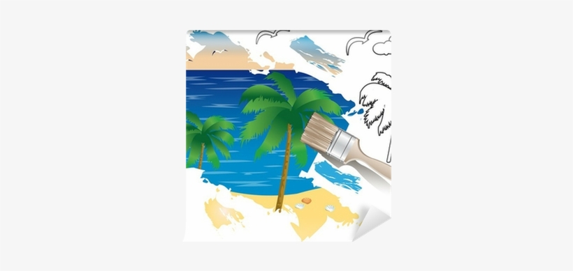 Summer Drawing, Palm Trees And Sea - Lato Rysunek, transparent png #2444946