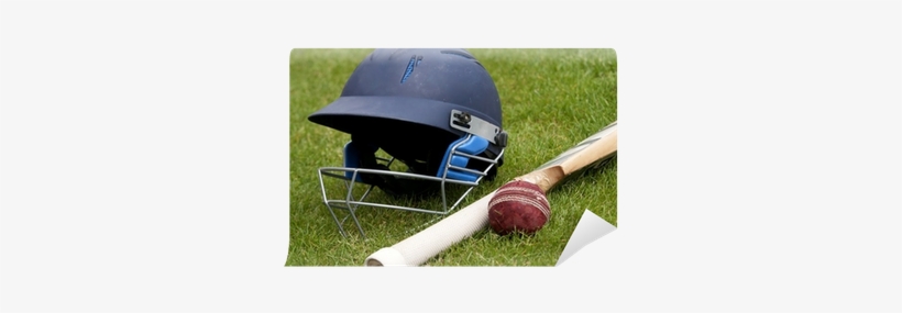 Cricket Ball, Bat And Helmet On Green Grass Of Cricket - Cricket Pitch With Bat And Ball, transparent png #2445633