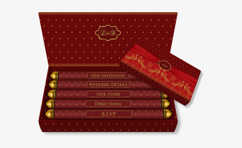 Luxury Indian Wedding Card With Mini Scroll Inserts - Wedding, transparent png #2446733