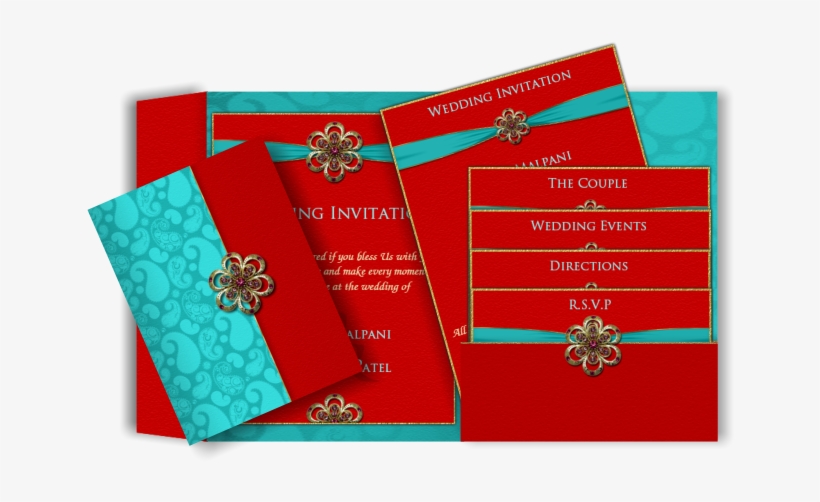 Modern Indian Email Wedding Invitation In Red & Turquoise - Red And Turquoise Blue Wedding Invitation Cards, transparent png #2446736