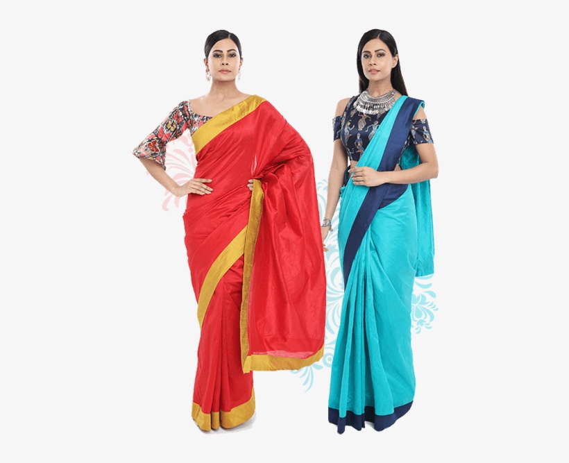 Color-blocked Art Silk Sarees With Quirky Printed Blouse - Blouse, transparent png #2447558