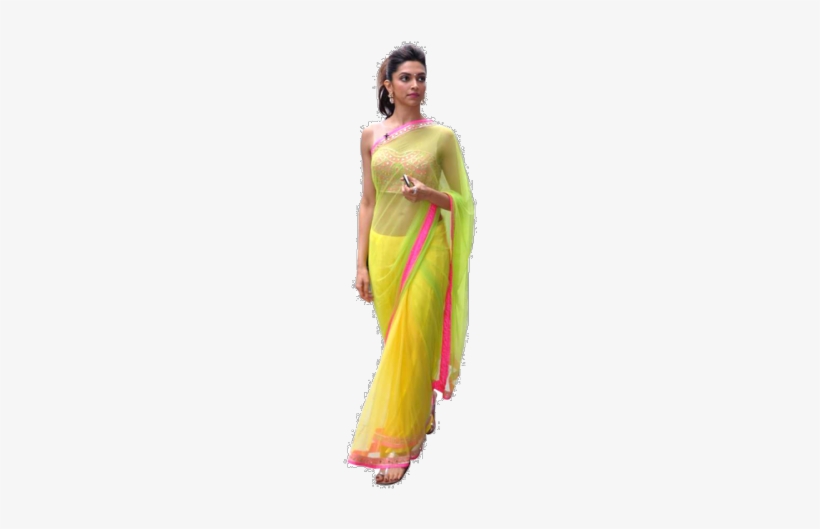 Deepika Padukone Lime Yellow Bollywood Saree - Deepika Padukone Full Png, transparent png #2448074