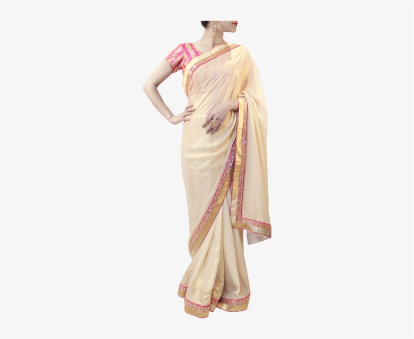 Gold And Pink Saree - Sari, transparent png #2448270