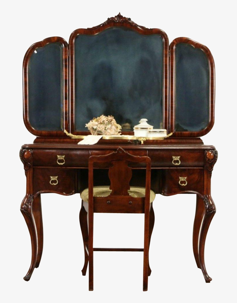 Vanity, Dressing Table Or Desk W/ Mirrors & Chair, - Desk, transparent png #2452936