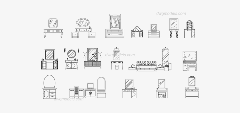 Dressing Tables Dwg, Cad Blocks, Free Download - Dressing Table Cad Block, transparent png #2453629