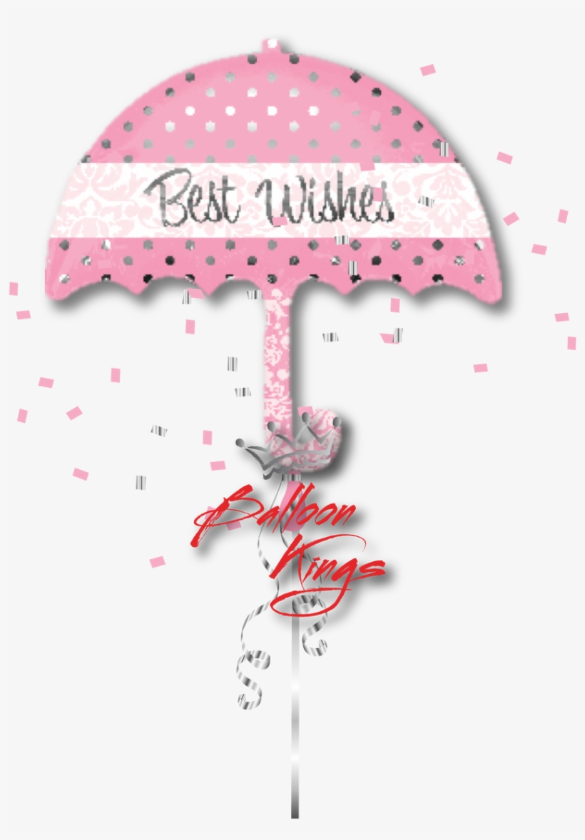 Best Wishes Pink Umbrella - 30" Best Wishes Umbrella Supershape - Mylar Balloons, transparent png #2456885