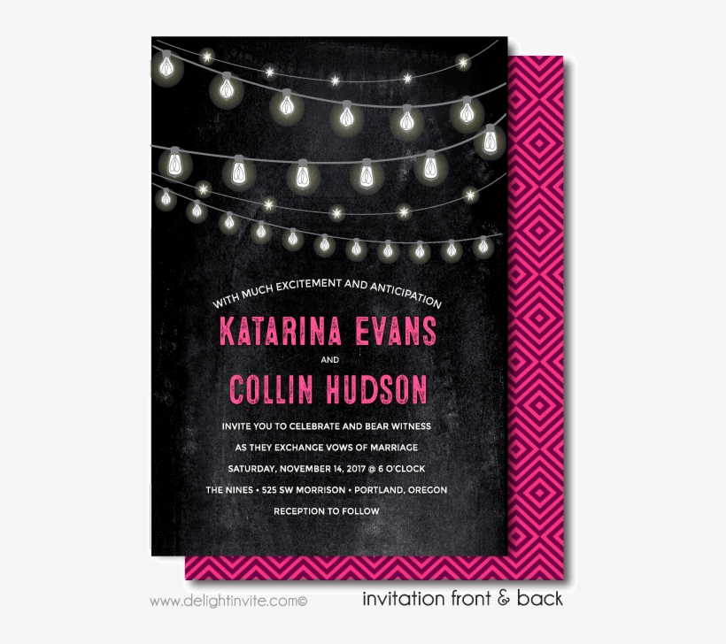 Modern Chalkboard "strand Of Lights" Wedding Invitations - Greeting Card, transparent png #2459564