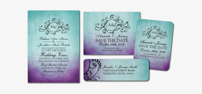 Rustic Teal Purple Bohemian Wedding Invitations By - Wedding Invitation Purple And Blue, transparent png #2459916