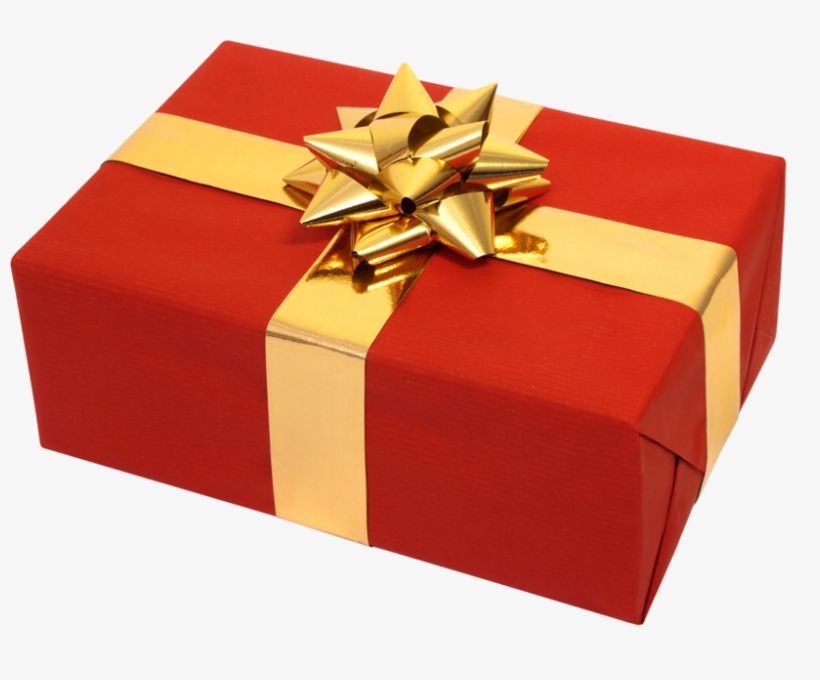 Red Gift With Gold Bow - Present Png, transparent png #2460502
