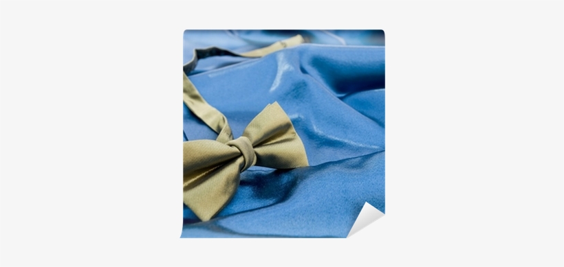 Gold Bow Tie Against Blue Satin Background Wall Mural - Satin, transparent png #2460821