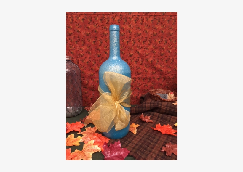 Teal Wine Bottle With Gold Bow - Wine, transparent png #2460867