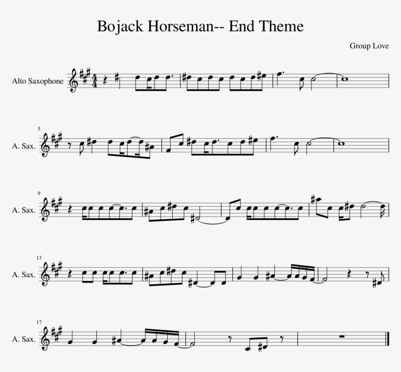 Bojack Horseman End Theme Sheet Music Composed By Group - Bojack Horseman Theme Alto Sax, transparent png #2461917