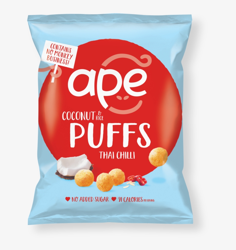 Coconut Puffs Thai Chilli Share Bag - Ape Crunchy Coconut Bites Natural (30g), transparent png #2464891