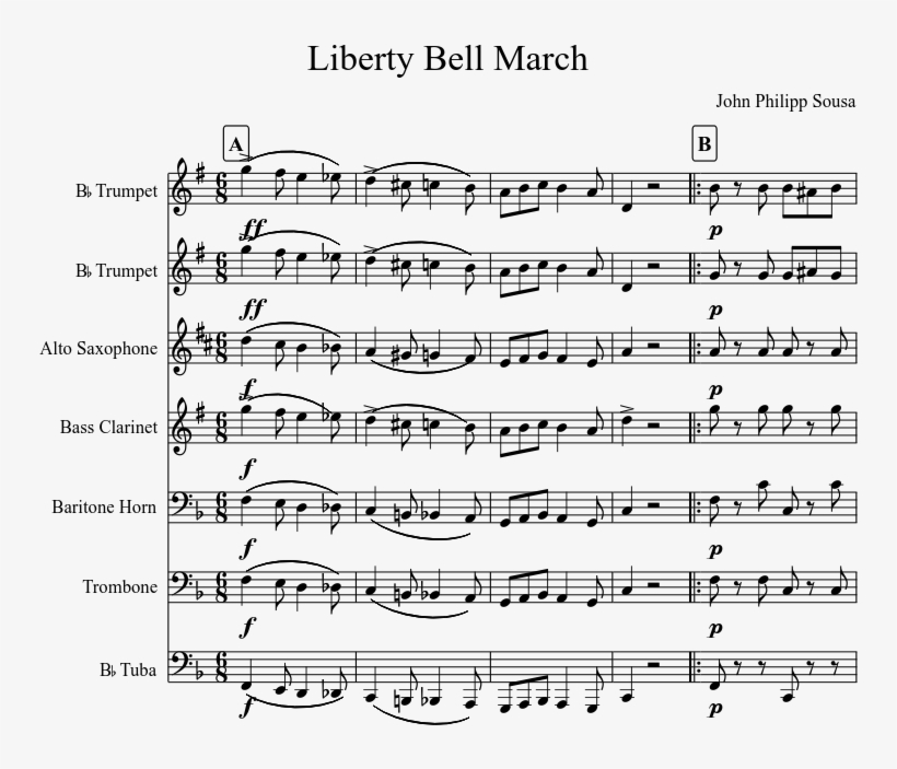 Liberty Bell March Sheet Music Composed By John Philipp - Spongebob Squarepants Theme Clarinet, transparent png #2470553