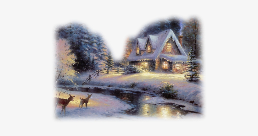 Tubes Paysages Hiver - Thomas Kinkade Paintings Snow, transparent png #2475145