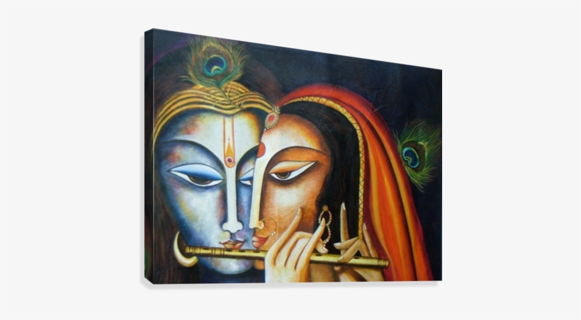 Radha Krishna Canvas Print - Acrylic Painting On Canvas Board Of Krishna, transparent png #2475567