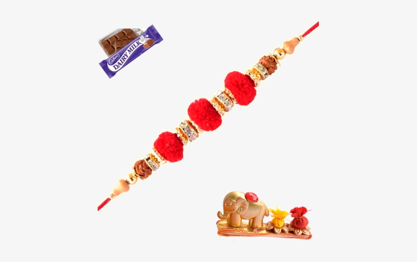 Rudraksh With Red Guchha Rakhi - Simple Rakhadi Of Rudraksh, transparent png #2480532