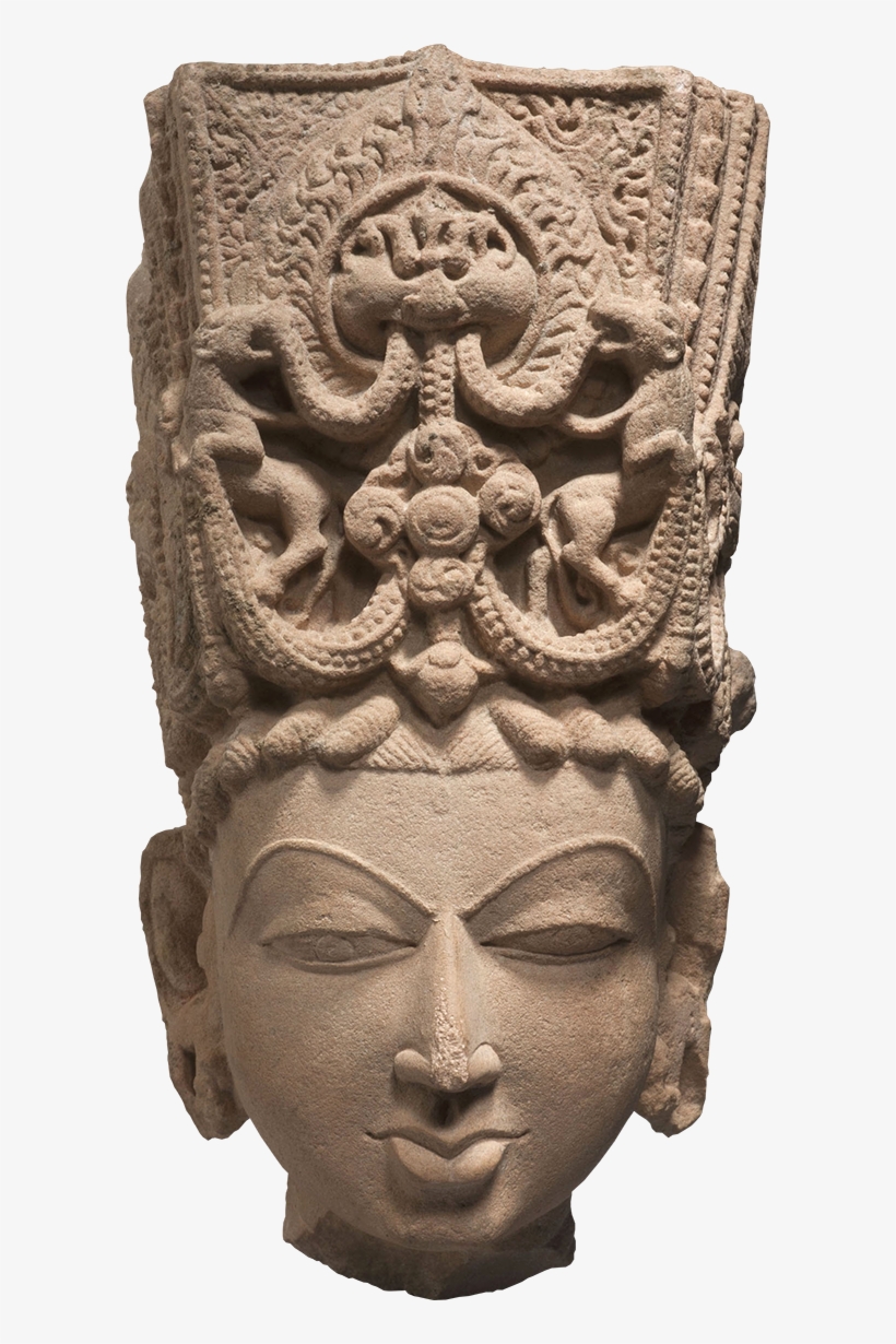 Crowned Head Of Vishnu Or Surya - Ancient Indian Sculpture Png, transparent png #2482130