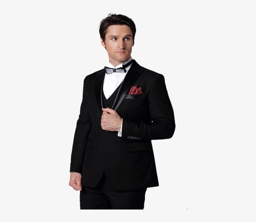 Classic Black Men Tuxedos Peaked Lapel Wedding Suits - Suit, transparent png #2491321
