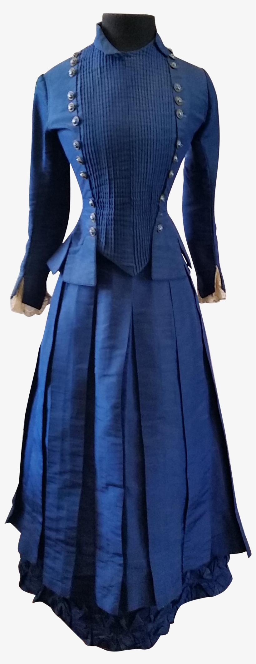 Stunning Lady's Indigo Blue Silk Faille Victorian Walking - Gown, transparent png #2491737