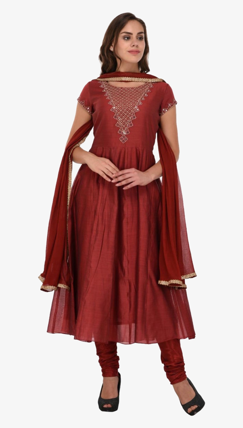 Chanderi Anarkali Suit Png Images Download - Maroon Anarkali Dress, transparent png #2492124