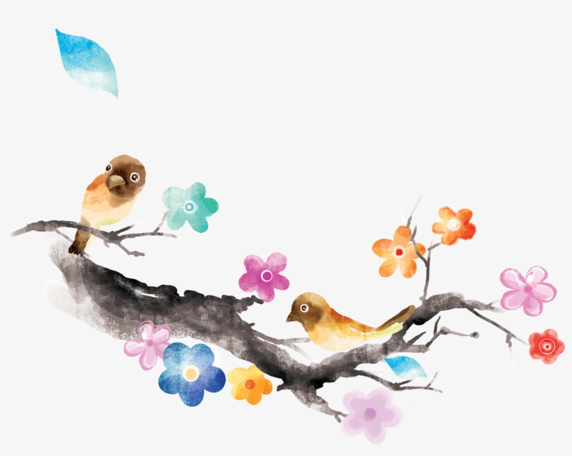水墨花枝鸟 - Watercolor Painting, transparent png #2492649