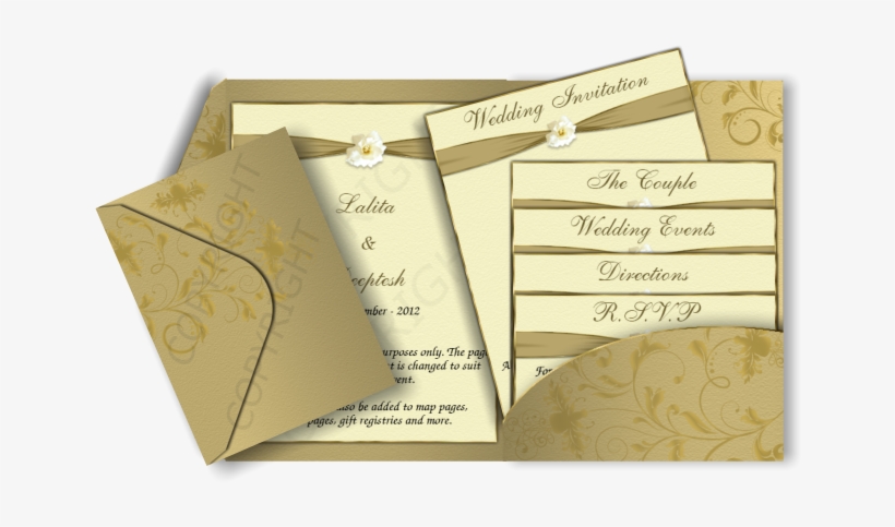 Gold & Cream Color Pocketfold Email Wedding Invitation - Gold Colour Wedding Invitation Card, transparent png #2494696