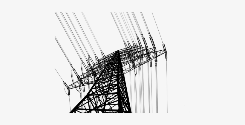 Strommast Lines Current High Voltage Power - Electrical Pics Black An White, transparent png #2495235
