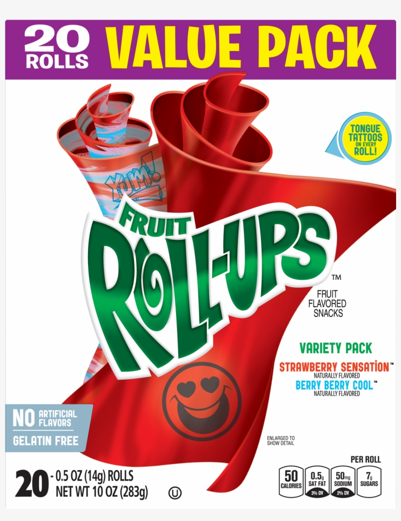 Fruit Snacks Fruit Roll-ups Variety Snack Pack 20 Rolls - Fruit Roll Ups Variety Pack, transparent png #2499332